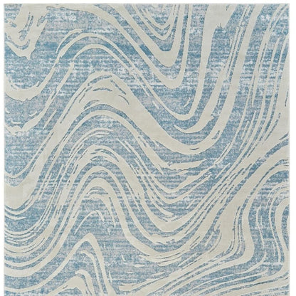 8' X 11' Blue and Beige Abstract Distressed Area Rug