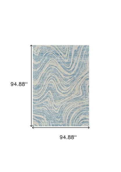 8' X 11' Blue and Beige Abstract Distressed Area Rug