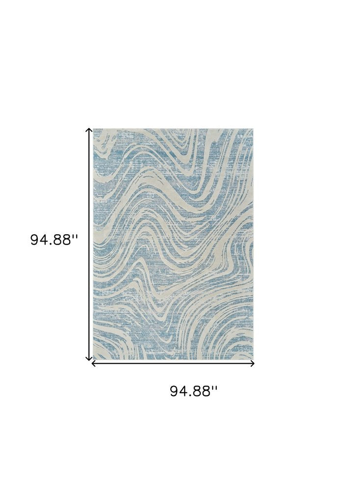 8' X 11' Blue and Beige Abstract Distressed Area Rug
