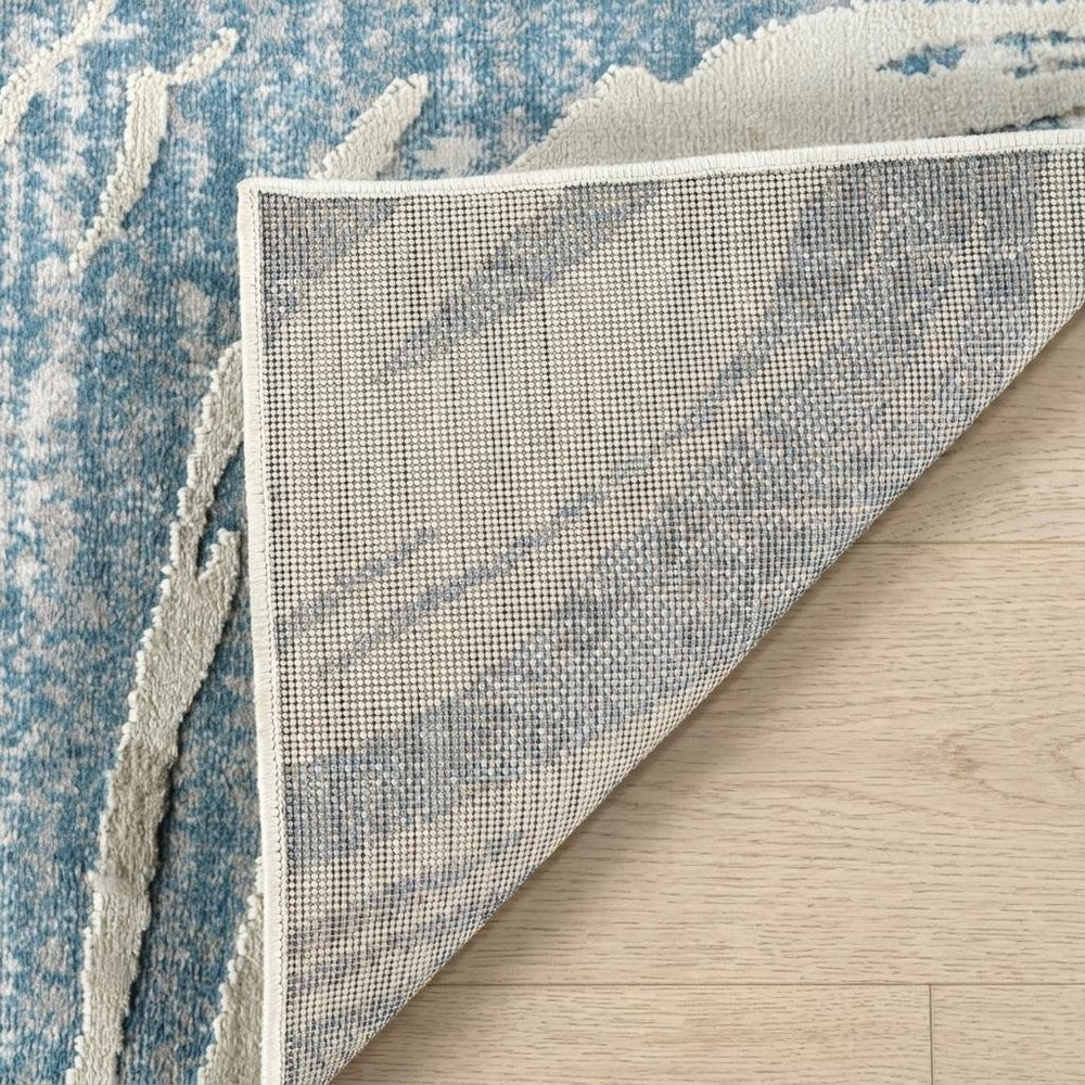 8' X 11' Blue and Beige Abstract Distressed Area Rug