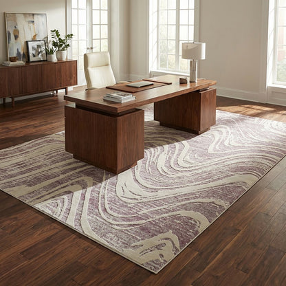 4' X 6' Beige and Purple Abstract Distressed Area Rug