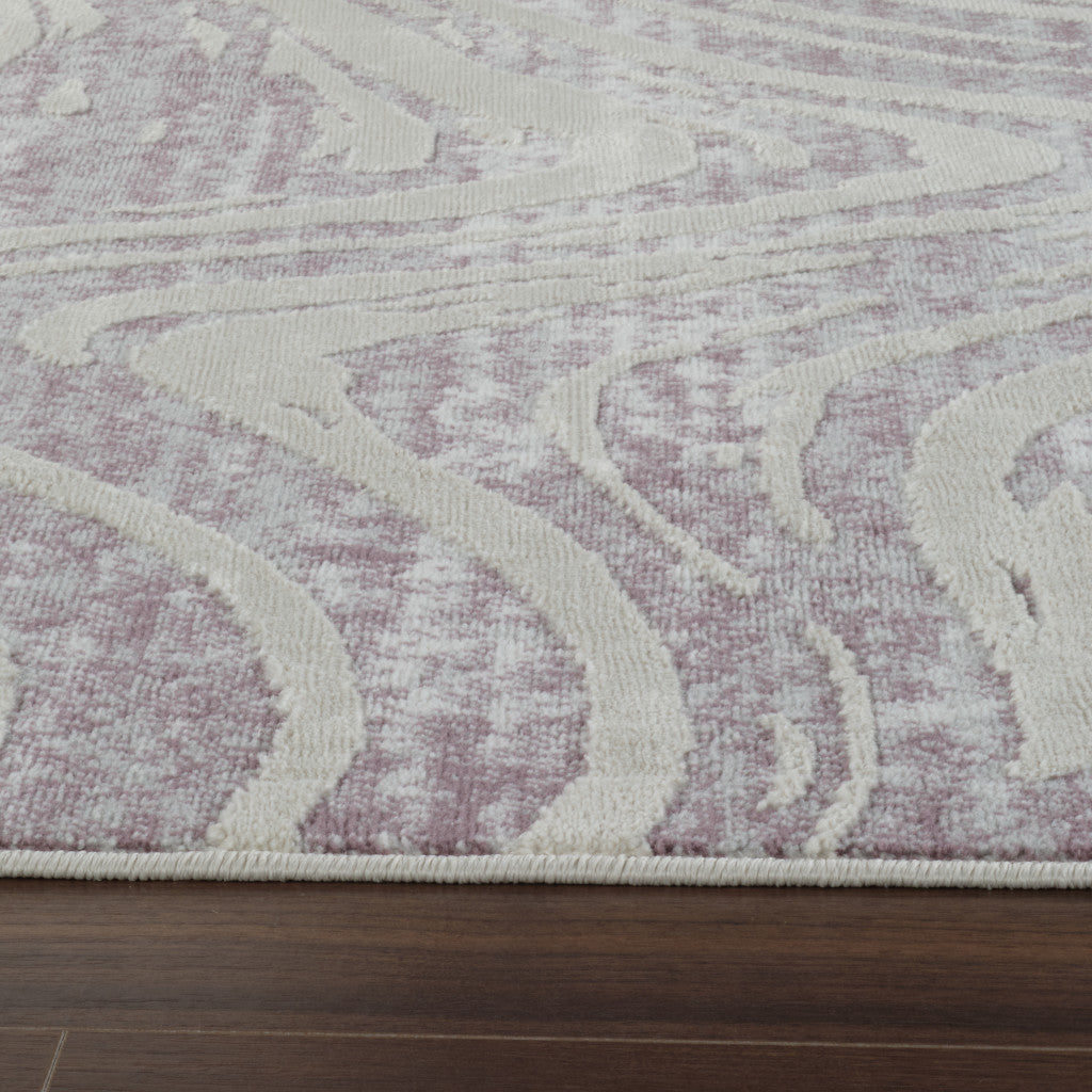 4' X 6' Beige and Purple Abstract Distressed Area Rug