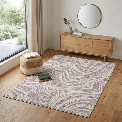 4' X 6' Beige and Purple Abstract Distressed Area Rug