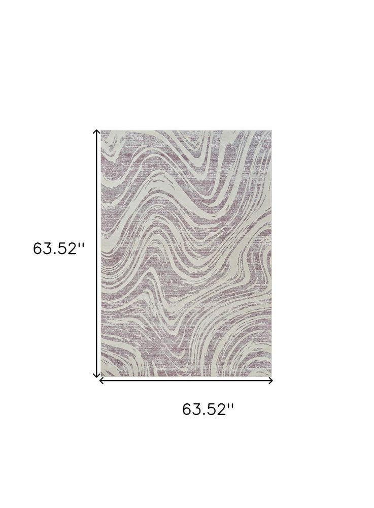 5' X 8' Beige and Purple Abstract Distressed Area Rug