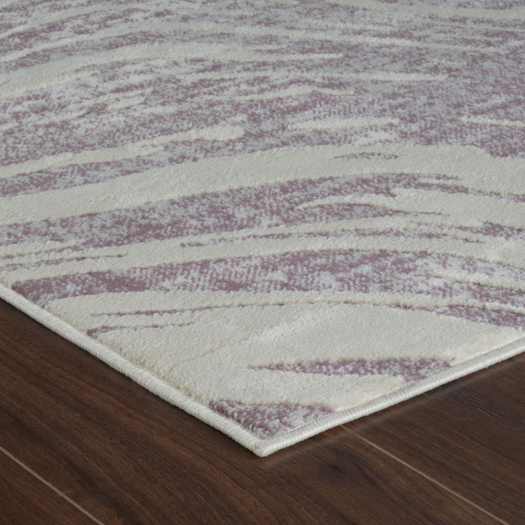 5' X 8' Beige and Purple Abstract Distressed Area Rug