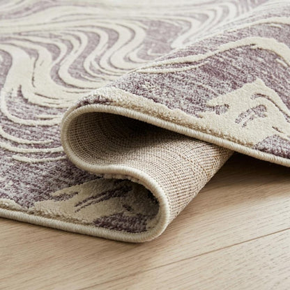 5' X 8' Beige and Purple Abstract Distressed Area Rug