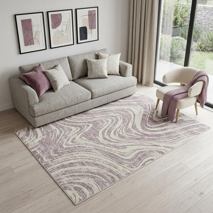 5' X 8' Beige and Purple Abstract Distressed Area Rug