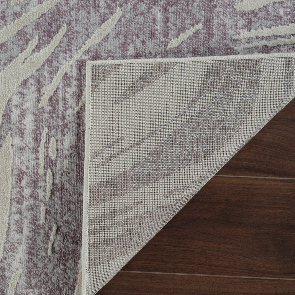 7' X 10' Beige and Purple Abstract Distressed Area Rug