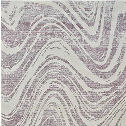7' X 10' Beige and Purple Abstract Distressed Area Rug