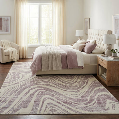 8' X 11' Beige and Purple Abstract Distressed Area Rug