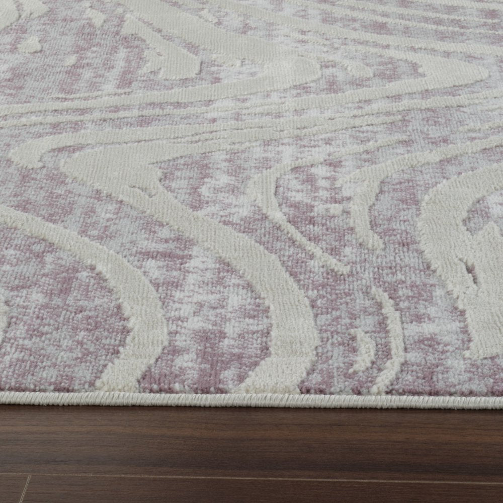 8' X 11' Beige and Purple Abstract Distressed Area Rug