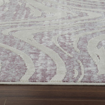8' X 11' Beige and Purple Abstract Distressed Area Rug