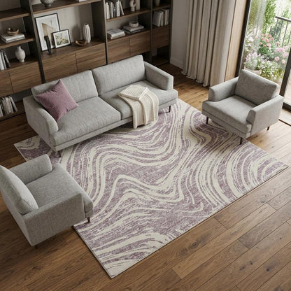 8' X 11' Beige and Purple Abstract Distressed Area Rug