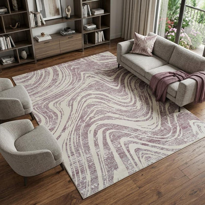8' X 11' Beige and Purple Abstract Distressed Area Rug