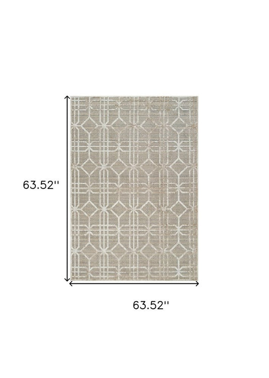 5' X 8' Beige and Brown Abstract Distressed Area Rug