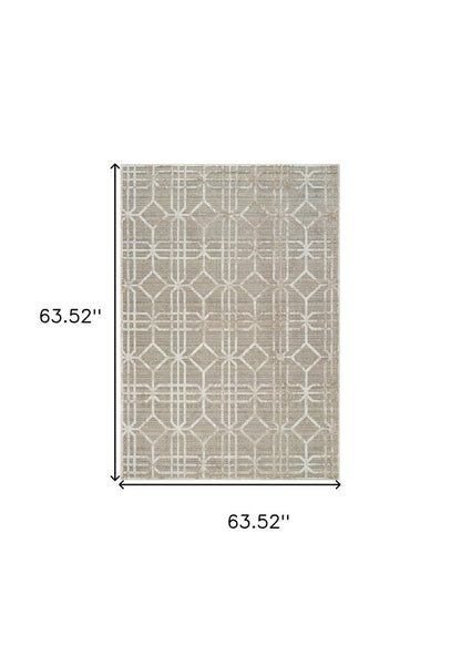 5' X 8' Beige and Brown Abstract Distressed Area Rug