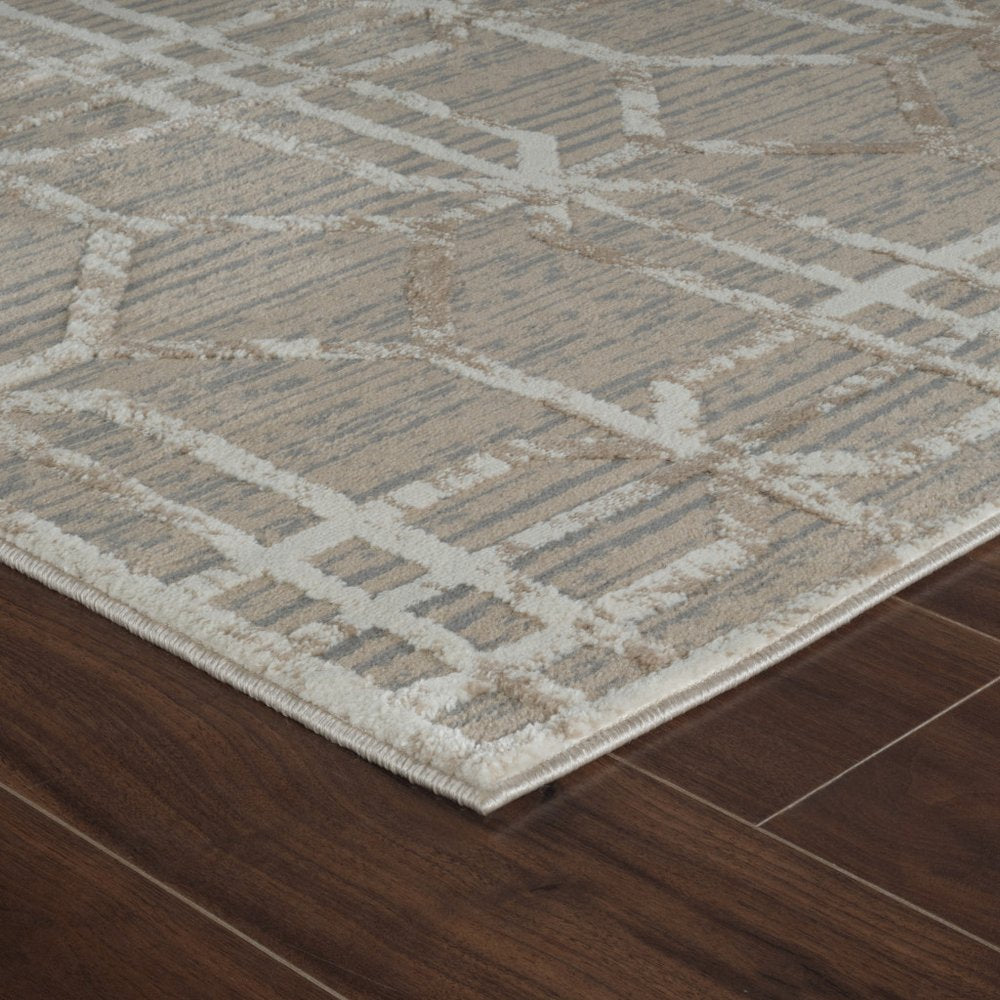 5' X 8' Beige and Brown Abstract Distressed Area Rug