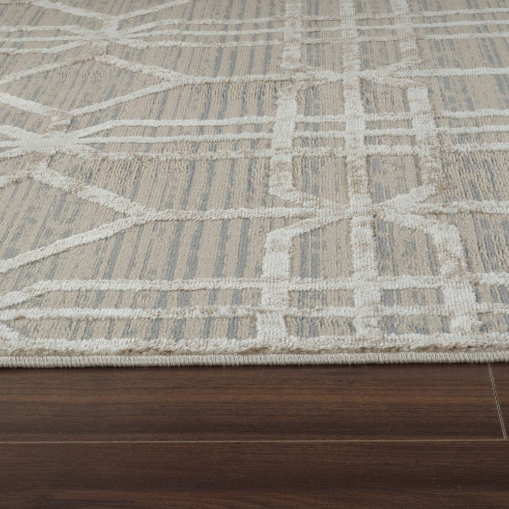 7' X 10' Beige and Brown Abstract Distressed Area Rug