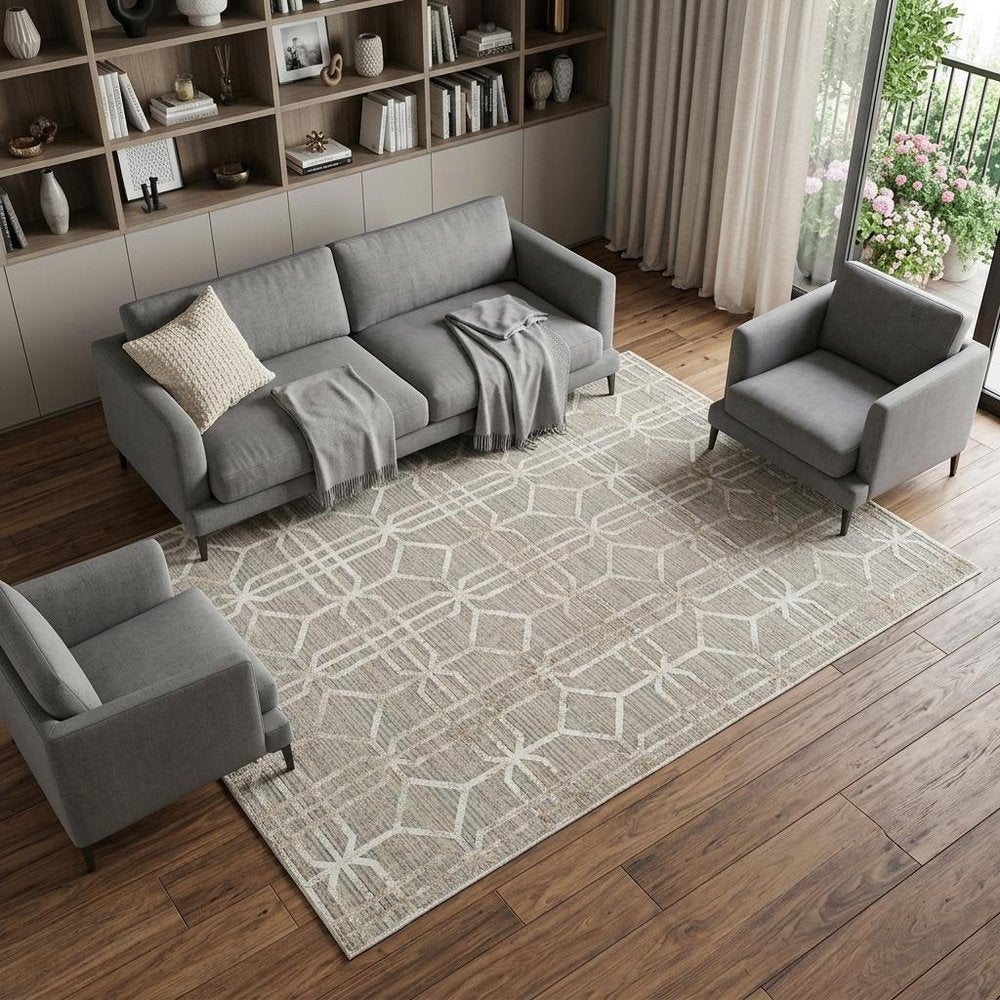 7' X 10' Beige and Brown Abstract Distressed Area Rug