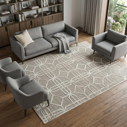 7' X 10' Beige and Brown Abstract Distressed Area Rug