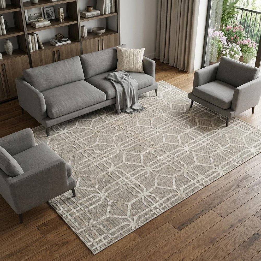 8' X 11' Beige and Brown Abstract Distressed Area Rug