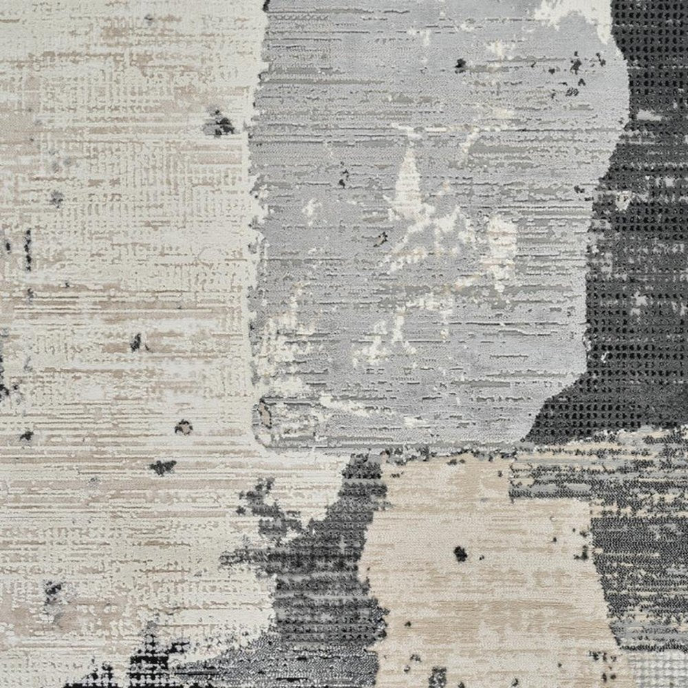 4' X 6' Beige and Black Abstract Distressed Area Rug