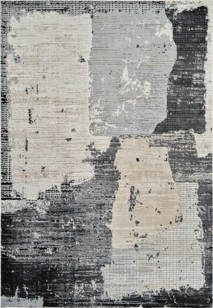 4' X 6' Beige and Black Abstract Distressed Area Rug