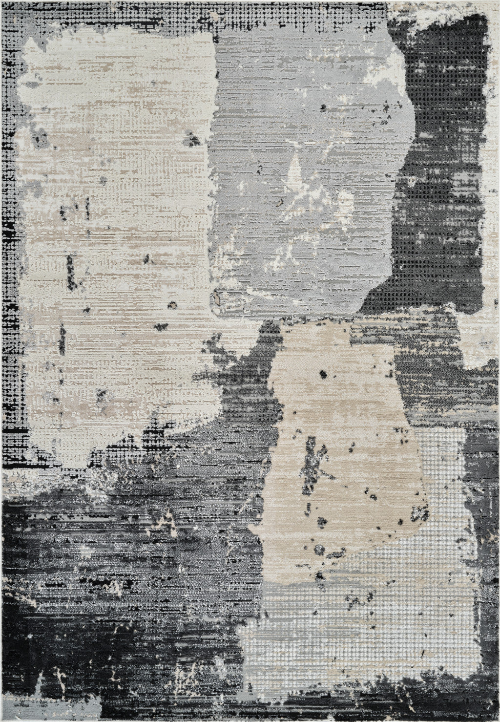 5' X 8' Beige and Black Abstract Distressed Area Rug