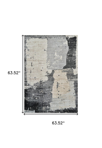 5' X 8' Beige and Black Abstract Distressed Area Rug