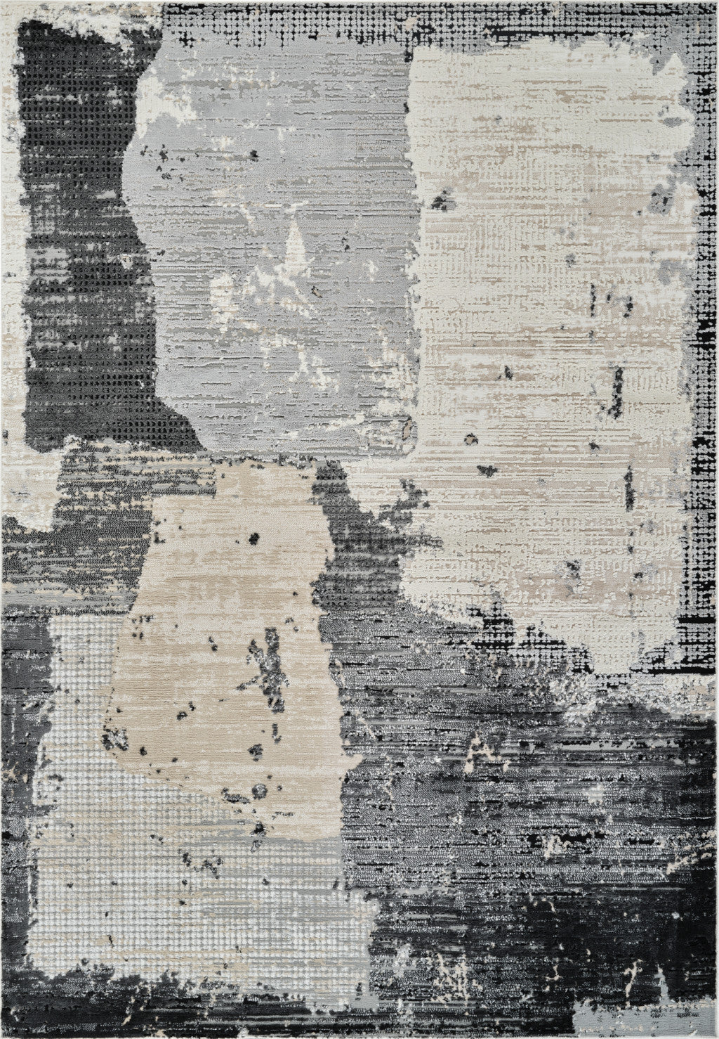 7' X 10' Beige and Black Abstract Distressed Area Rug