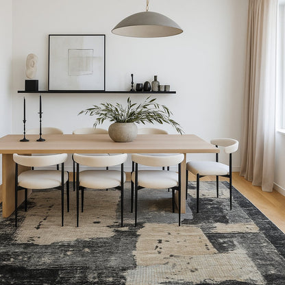 7' X 10' Beige and Black Abstract Distressed Area Rug