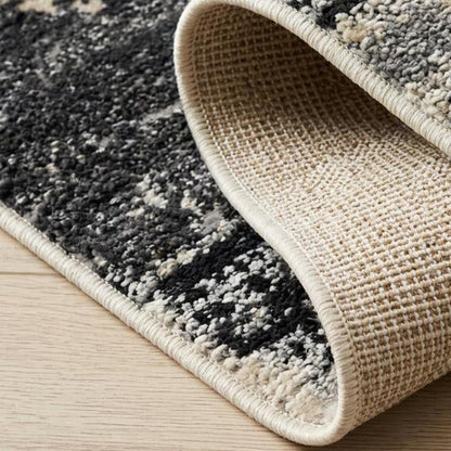 8' X 11' Beige and Black Abstract Distressed Area Rug