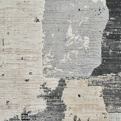 8' X 11' Beige and Black Abstract Distressed Area Rug