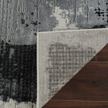 8' X 11' Beige and Black Abstract Distressed Area Rug