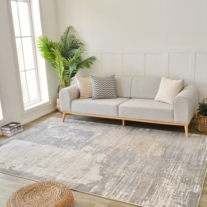 4' X 6' Gray and Cream Abstract Distressed Area Rug