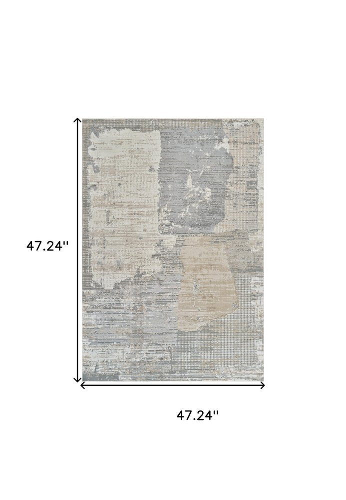 4' X 6' Gray and Cream Abstract Distressed Area Rug