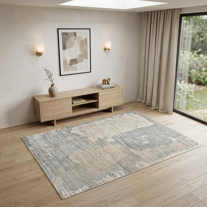 4' X 6' Gray and Cream Abstract Distressed Area Rug
