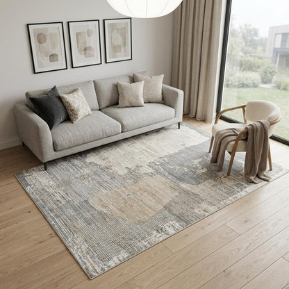 5' X 8' Gray and Cream Abstract Distressed Area Rug
