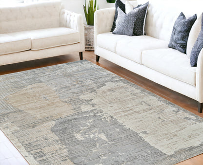 5' X 8' Gray and Cream Abstract Distressed Area Rug