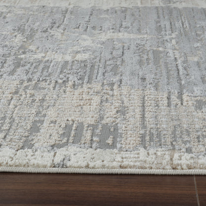 7' X 10' Gray and Cream Abstract Distressed Area Rug