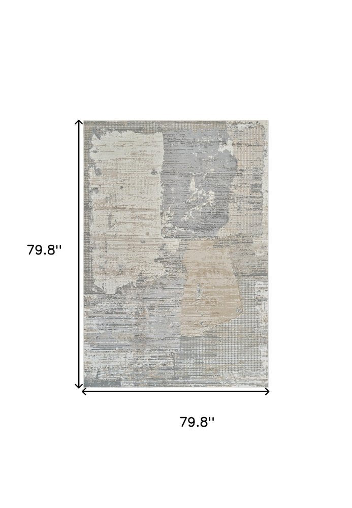 7' X 10' Gray and Cream Abstract Distressed Area Rug