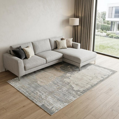 7' X 10' Gray and Cream Abstract Distressed Area Rug