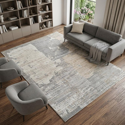 7' X 10' Gray and Cream Abstract Distressed Area Rug