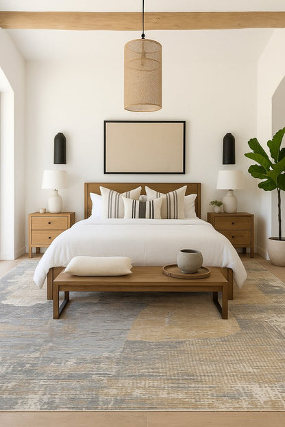 8' X 11' Cream and Beige Abstract Distressed Area Rug