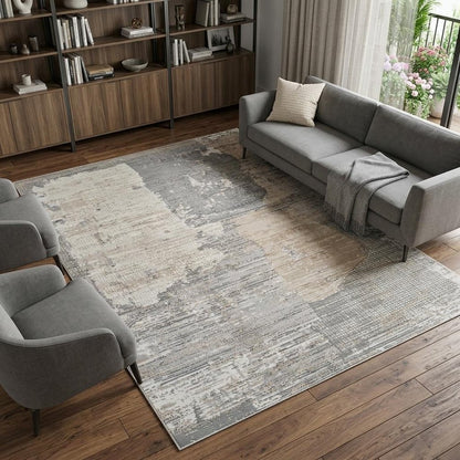 8' X 11' Cream and Beige Abstract Distressed Area Rug