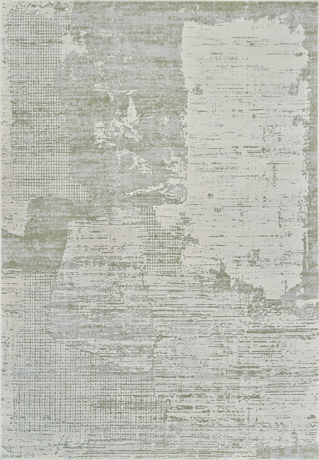 4' X 6' Beige and Green Abstract Distressed Area Rug