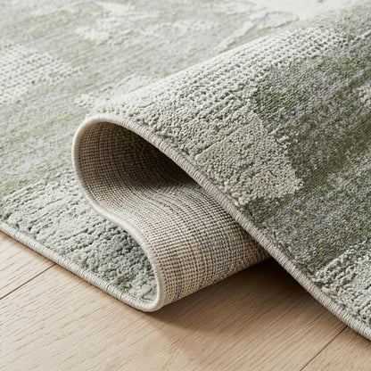 4' X 6' Beige and Green Abstract Distressed Area Rug