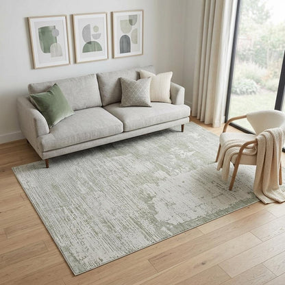 5' X 8' Beige and Green Abstract Distressed Area Rug
