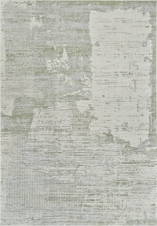 7' X 10' Beige and Green Abstract Distressed Area Rug