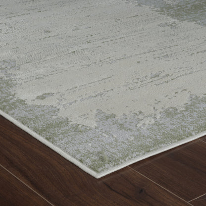 7' X 10' Beige and Green Abstract Distressed Area Rug